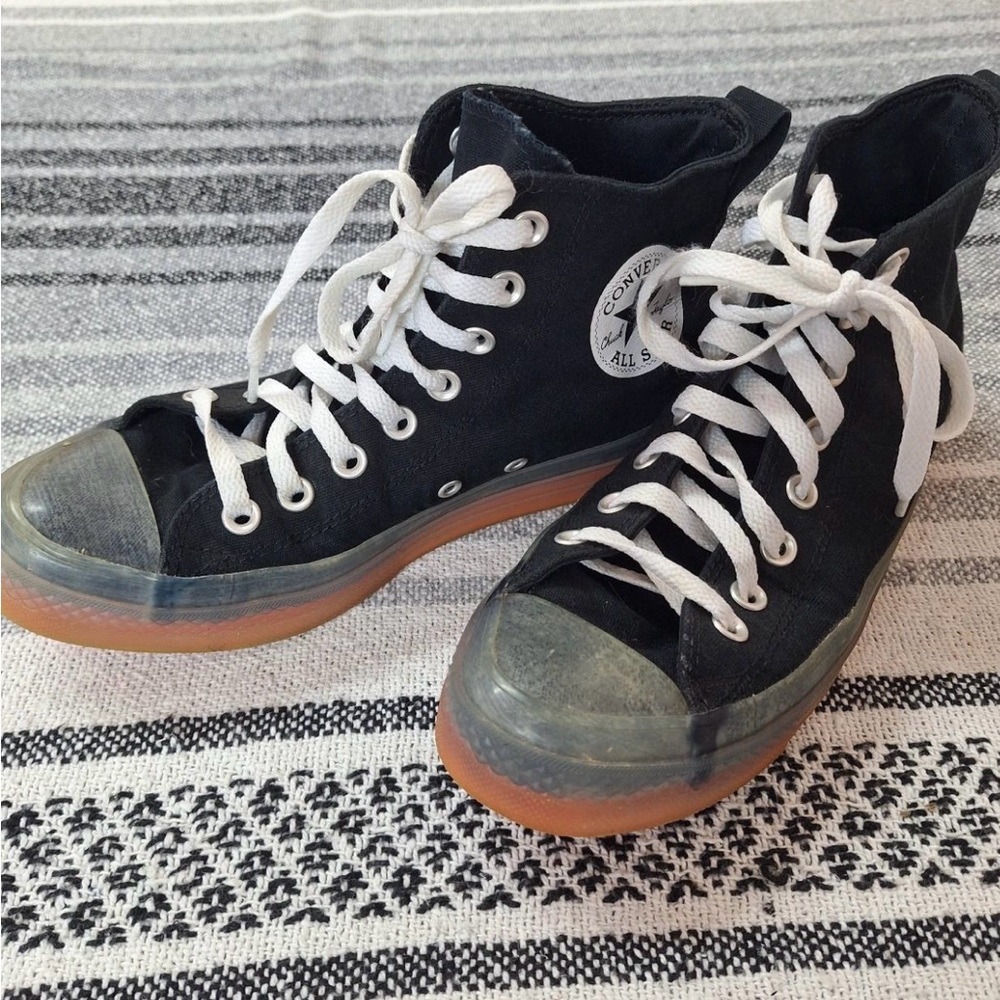 Converse Black and White High-Tops with Gum Sole